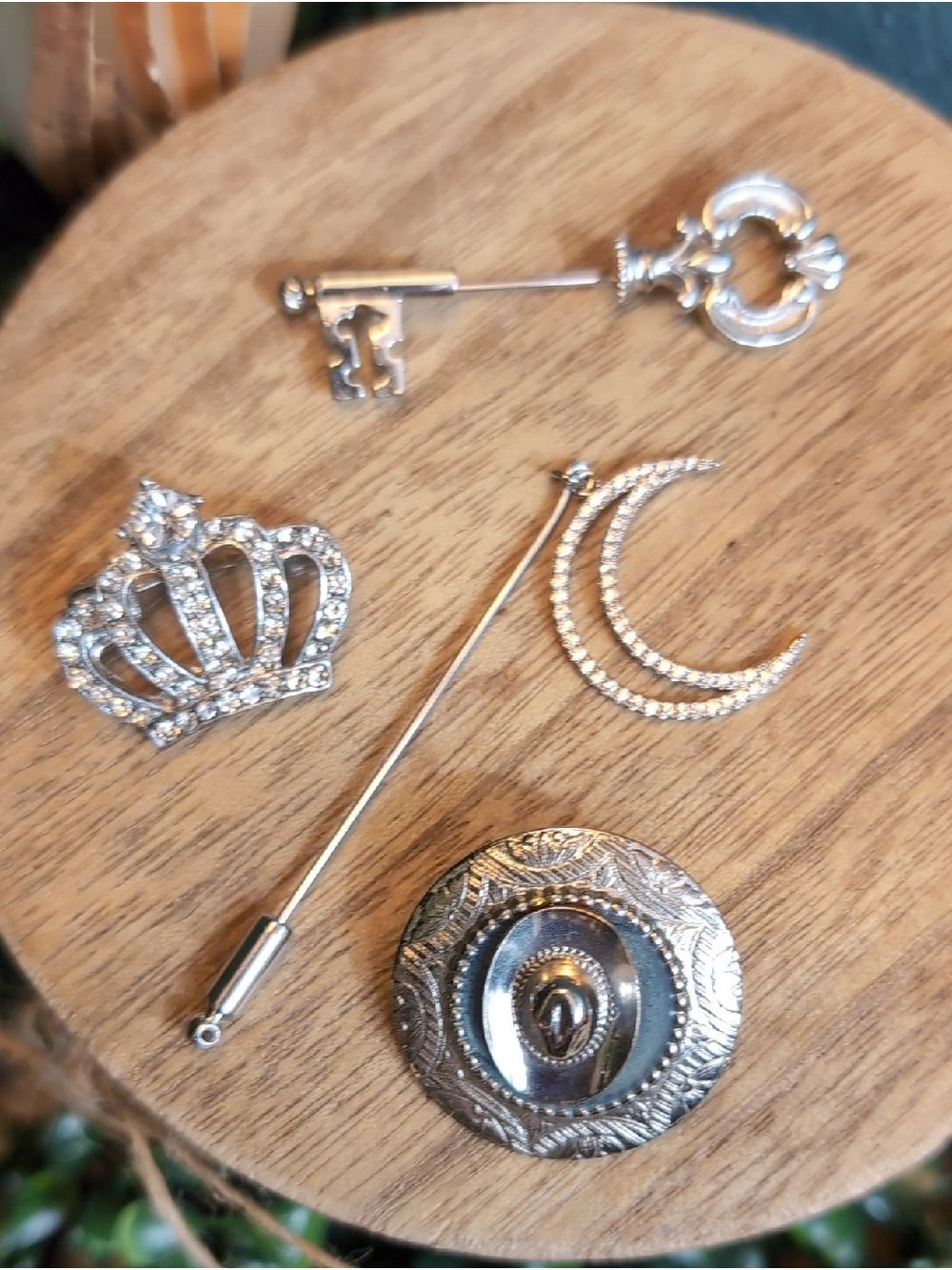 Crown, Crescent Moon ,Key & Cowboy Hat Pin Set - Picture 1 of 9